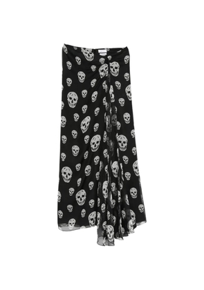 Alexander McQueen skull-print draped maxi skirt - Black