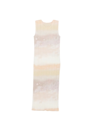 Pleats Please Issey Miyake pleated abstract-print midi dress - Neutrals