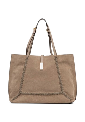 Pollini Austin whipstitch-trim suede tote bag - Neutrals