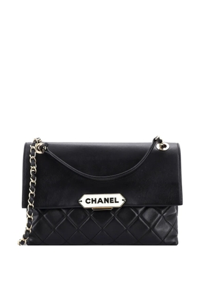 CHANEL Pre-Owned Retro Label Flap Bag Quilted Lambskin Large shoulder bag - Black