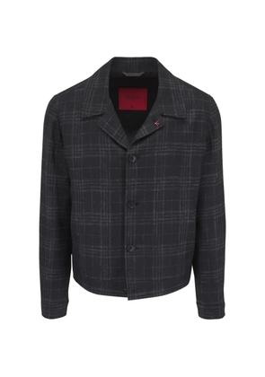 Isaia check-pattern spread-collar jacket - Black