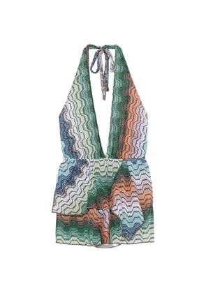 Missoni zigzag-knit ruffled mini dress - Green