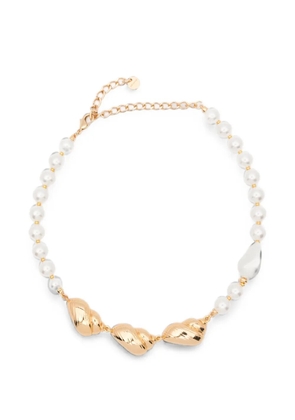 Self-Portrait shell-detail faux-pearl necklace - Gold
