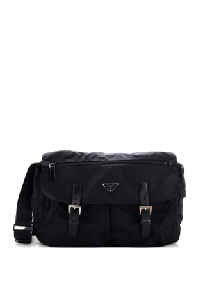 Prada Pre-Owned Double Buckle Flap Camera Bag Tessuto Large crossbody bag - Black