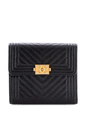 CHANEL Pre-Owned Boy Trifold Flap Wallet Chevron Caviar small wallets - Black