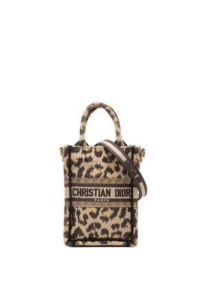 Christian Dior Pre-Owned 2022 Mizza Mini Embroidered Canvas Leopard Vertical Book Tote satchel - Neutrals