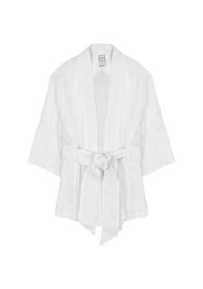 120% Lino belted linen kimono jacket - White
