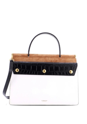 Burberry Pre-Owned Panelled Title Front Pocket Top Handle Bag Embossed Leather and Suede Small shoulder bag - Black