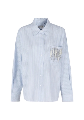Essentiel Antwerp Jommeke striped embellished-pocket shirt - Blue