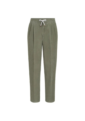 Brunello Cucinelli garment-dyed trousers in cotton narrow-wale corduroy with drawstring and double pleats - Green
