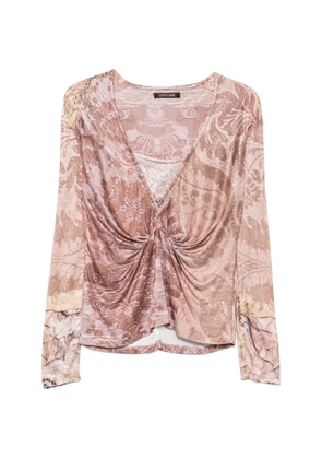 Roberto Cavalli Vintage 2000s floral-print twisted-front blouse - Neutrals