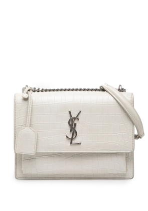 Saint Laurent Pre-Owned 2017 Medium Croc Embossed Leather Monogram Sunset crossbody bag - White