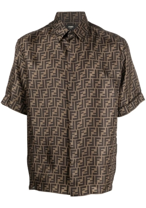FENDI FF-logo print silk shirt - Brown