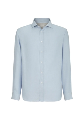 Brunello Cucinelli cotton and cashmere denim-effect diagonal shirt with spread collar - Blue