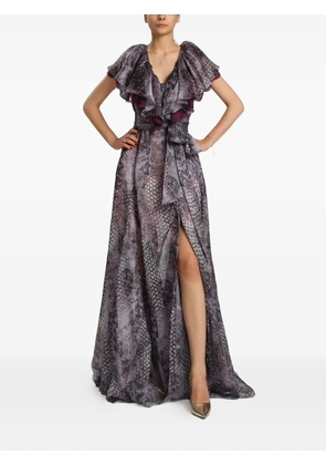 MIAU by Clara Rotescu Soren snakeskin-print ruffled maxi dress - Red