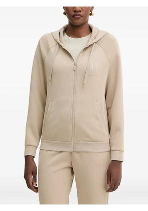 Armani Exchange rhinestone-logo zip-up hoodie - Neutrals