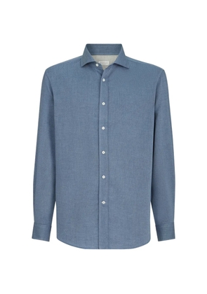 Brunello Cucinelli cotton and cashmere denim-effect diagonal shirt with spread collar - Blue