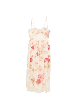 ZIMMERMANN Roselight Picnic floral-print linen midi dress - Neutrals