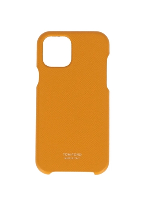 TOM FORD logo-print grained-leather phone case - Yellow