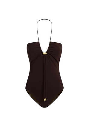 Moschino halterneck ruched swimsuit - Brown