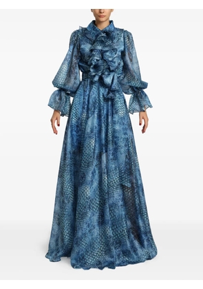 MIAU by Clara Rotescu Oceana ruffled snake-print maxi dress - Blue