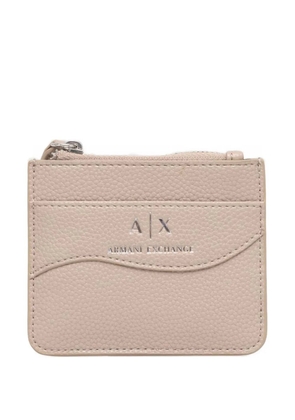 Armani Exchange logo-plaque pebbled-effect cardholder - Neutrals