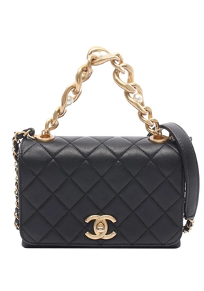 CHANEL Pre-Owned 2021-2026 Mini Quilted Lambskin Pearl Boy Chain Flap satchel - Black