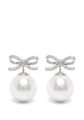 Self-Portrait crystal-embellished bow pearl earrings - Silver