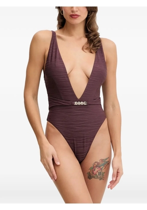 Karl Lagerfeld buckle V-neck swimsuit - Purple