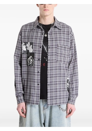 WASTED check-print patch-detail shirt - Black