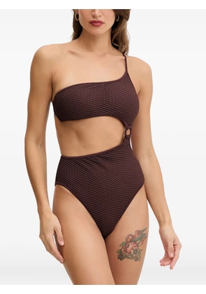 Karl Lagerfeld one-shoulder cut-out swimsuit - Brown