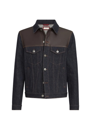 Brunello Cucinelli paneled no-fade denim four-pocket jacket - Blue