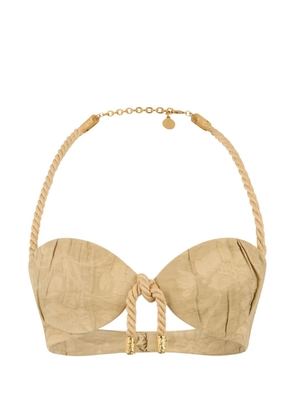 Roberto Cavalli rope-detail floral-jacquard top - Neutrals