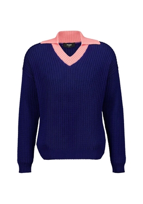 FENDI V-neck ribbed-knit sweater - Blue