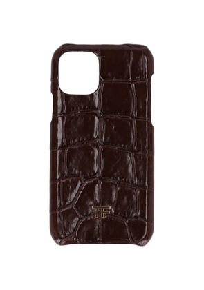 TOM FORD logo-plaque croc-effect leather phone case - Brown