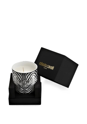Roberto Cavalli Home zebra-print logo candle - White