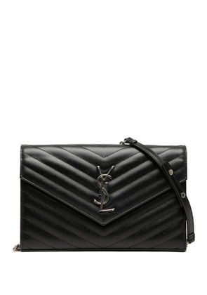Saint Laurent Pre-Owned 2010-2026 Grain De Poudre Matelasse Chevron Classic Cassandre Chain Wallet crossbody bag - Black