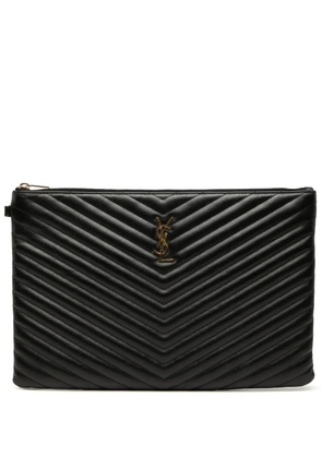 Saint Laurent Pre-Owned 2017 Chevron Leather Monogram Document Holder clutch bag - Black