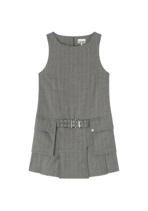 GANNI pinstripe-pattern belted dress - Grey
