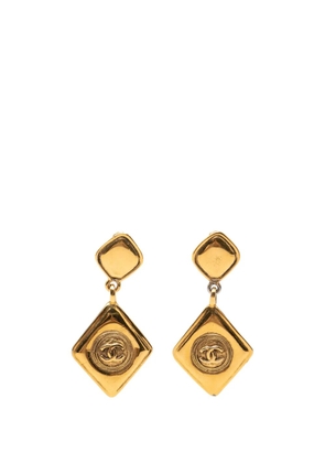 CHANEL Pre-Owned 1970-1980 CC Gold Plated Diamond Drop Clip On Earrings costume earrings