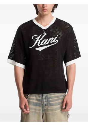 karl kani logo-embroidered mesh T-shirt - Black