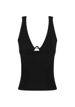 Marine Serre ribbed knit Moon-pendant tank top - Black