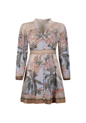 Giovanni Paris floral-print button-down mini dress - Neutrals