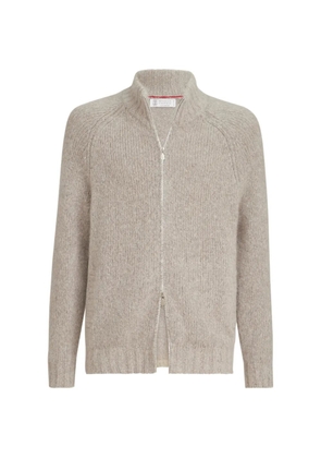 Brunello Cucinelli cashmere and silk high-neck cardigan with zipper - Neutrals
