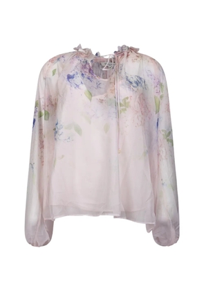 Giovanni Paris floral-print ruffled blouse - Pink