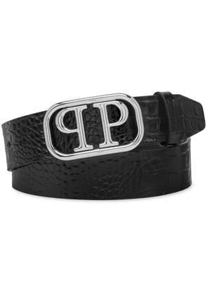 Philipp Plein logo buckle leather belt - Black