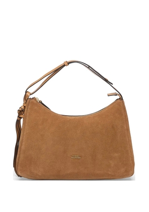 Tommy Hilfiger metal logo suede shoulder bag - Brown