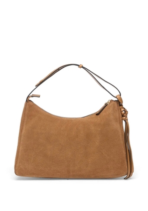 Tommy Hilfiger metal logo suede shoulder bag - Brown