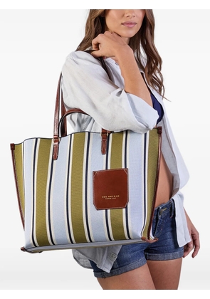 The Bridge striped leather-trim tote bag - Blue