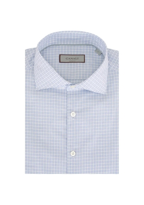 Canali check-pattern button-down cotton shirt - Blue